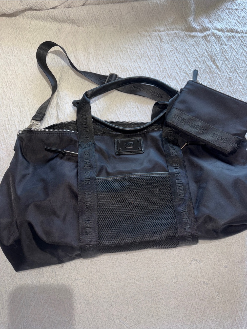Steve Madden Black Nylon Duffel with Detachable Pouch